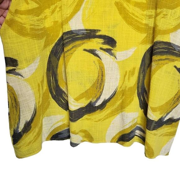 Made in Italy Abstract Print Cotton/Linen Blend Yellow Midi Dress Size 10 - Picture 5 of 9